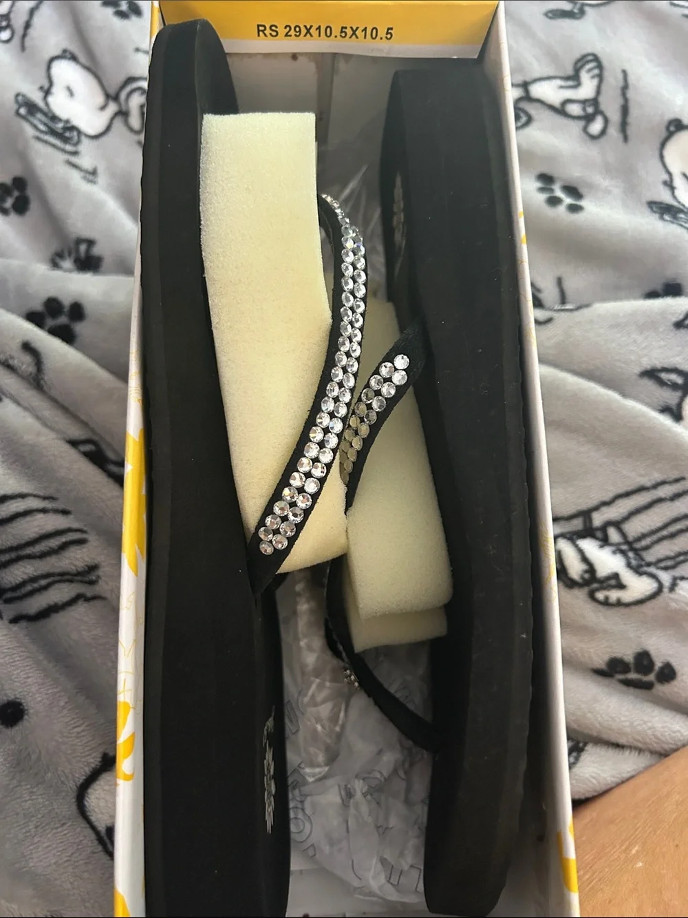 Yellow Box Black Sandals with Yellow Footbed and Crystal-Strap Detail - Picture 5 of 5